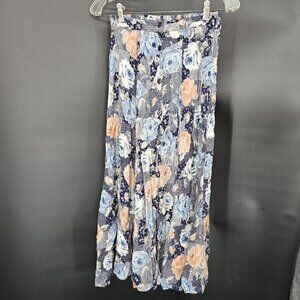 Womens Skirt Medium Multicolor Floral A Line Button Front Rayon Midi Summer